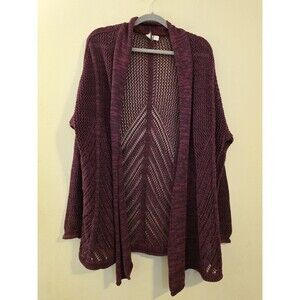 Roxy Women's Sm Take Stock Long Open Weave Boho Purple Maroon Cardigan‎ Sweater